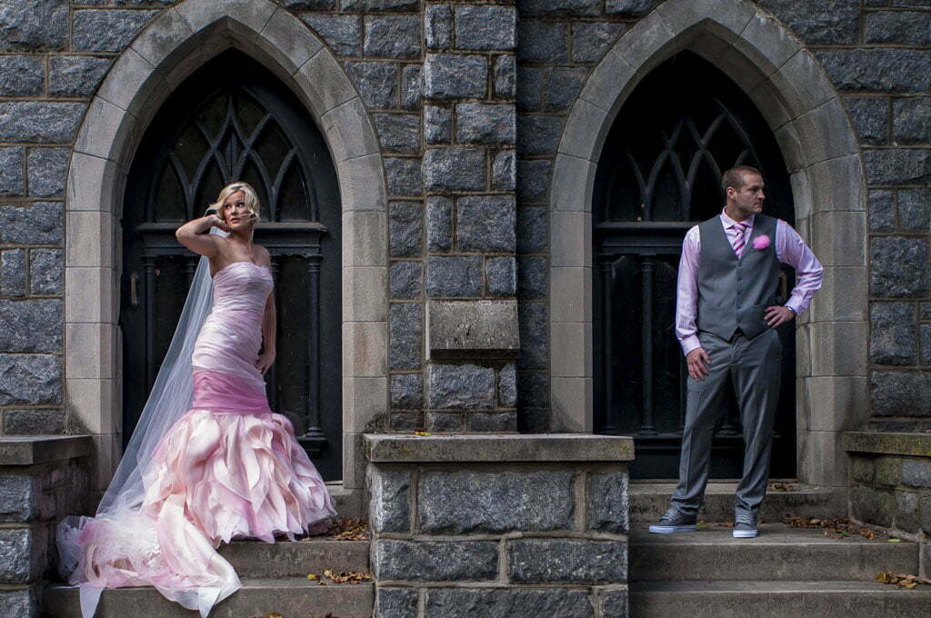 Bride and Groom in pink